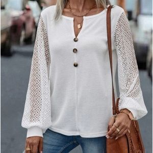 New white contrast lace top